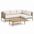 Gartenlounge Set Ecksofa mit Couchtisch Beige Akazienholz Seilgeflecht 220 x 160 x 75 cm