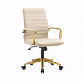 Drehbarer Bürostuhl Creme PU-Kunstleder mit Armlehnen Rollen und hoher Rückenlehne 64 x 64 x 112-122 cm