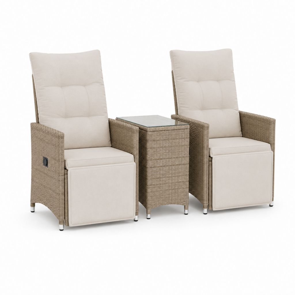 Gartenmöbel Set mit 2 Relaxsesseln Fußhockern und Beistelltisch Beige PE-Rattan 75 x 85 x 110 cm