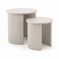 Beistelltisch 2er Set Beige MDF mit Eichenfurnier Rund Geriffelt Ø 80 x 45 cm und Ø 60 x 38 cm