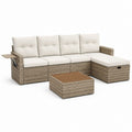 Gartenlounge Set aus PE-Rattan Beige mit Polsterauflagen und Couchtisch 245 x 195 x 85 cm