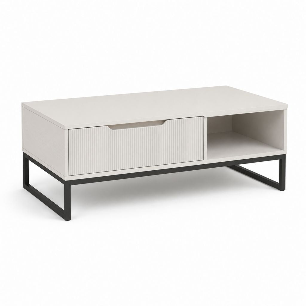 Couchtisch mit Schublade und Ablage Weiß Schwarz MDF Stahl 100 x 50 x 45 cm