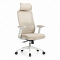 Ergonomischer Bürostuhl Beige mit Polyesterbezug hoher Rückenlehne Kopfstütze und Rollen 68 x 68 x 118-128 cm