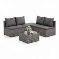 Gartensofa Set Grau aus PE-Rattan mit 2 Zweisitzern und Glastisch 194 x 70 x 63 cm