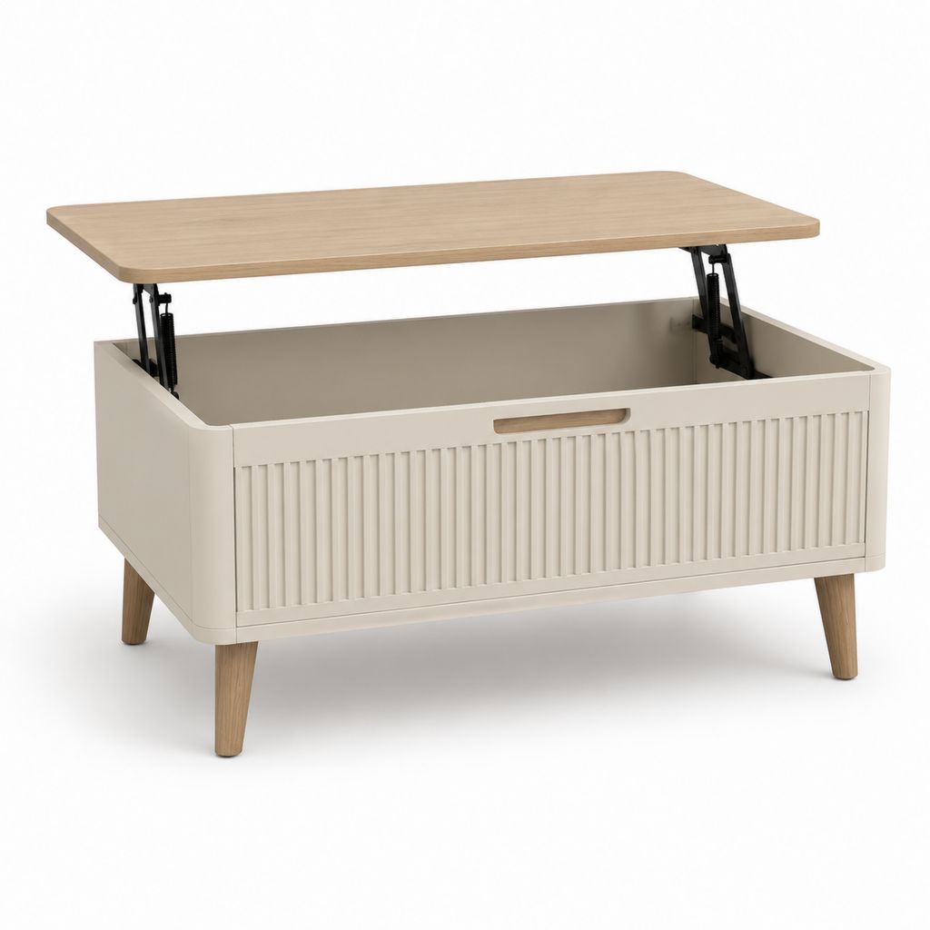 Couchtisch mit hochklappbarer Tischplatte Beige Eichenoptik MDF rechteckig 100 x 50 x 45 cm