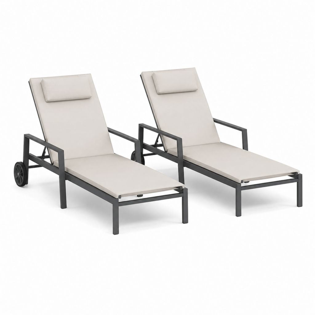 2er Set Gartenliegen mit Rollen Beige Aluminium 200 x 65 x 95 cm