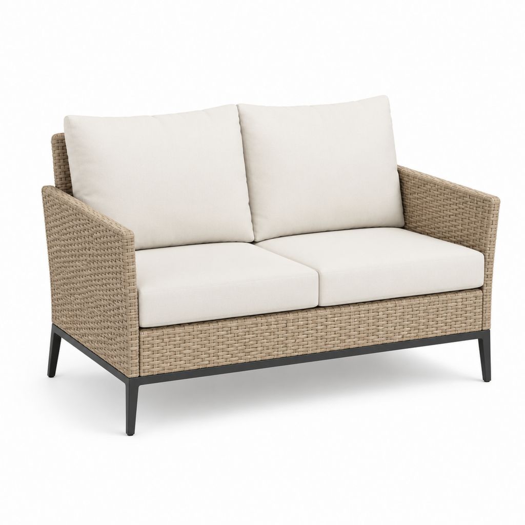2-Sitzer Gartensofa Beige mit PE-Rattan und Stahlgestell 135 x 75 x 75 cm