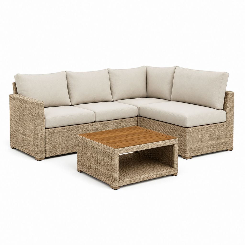 Gartenlounge Ecksofa Set Beige PE-Rattan L-Form 230 x 230 x 85 cm mit Couchtisch 100 x 60 x 45 cm