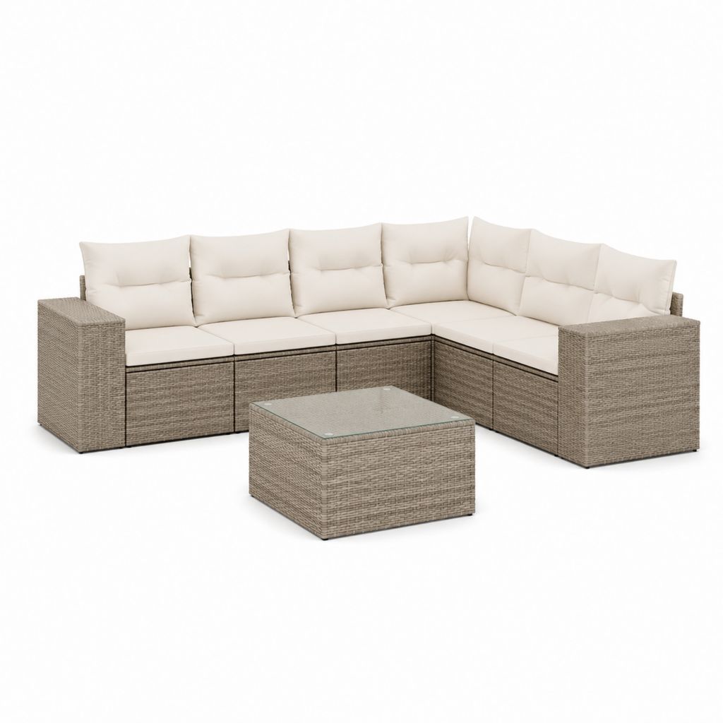 8-teiliges Garten-Loungesofa Ecksofa Beige aus PE-Polyrattan mit Glastisch 250 x 250 cm