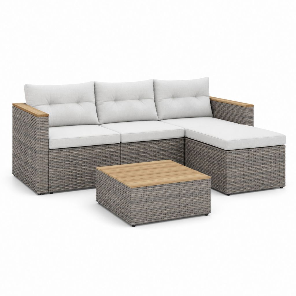 Gartenlounge Set Gartensofa mit rechter Ottomane Grau Polyrattan Aluminium 218 x 145 x 70 cm