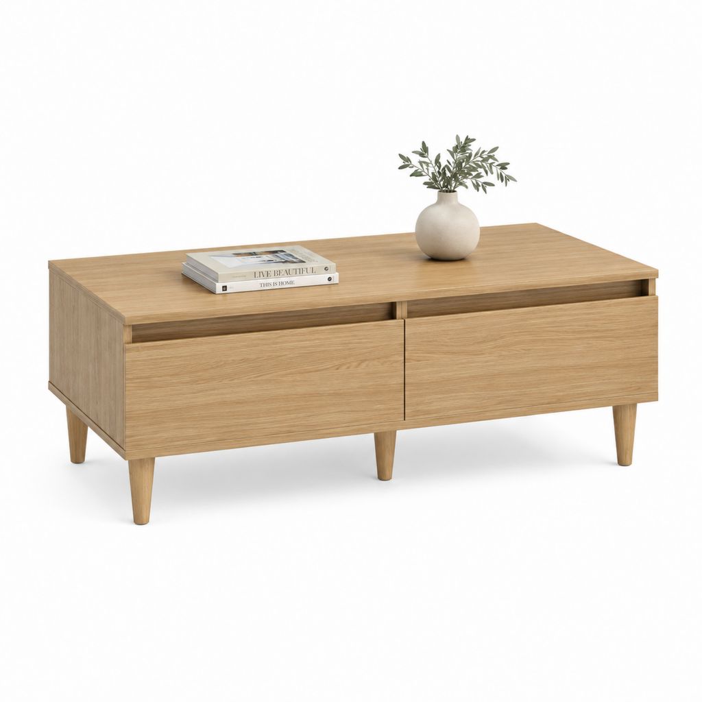 Couchtisch mit 2 Schubladen Eiche Spanplatte rechteckig 100 x 50 x 45 cm
