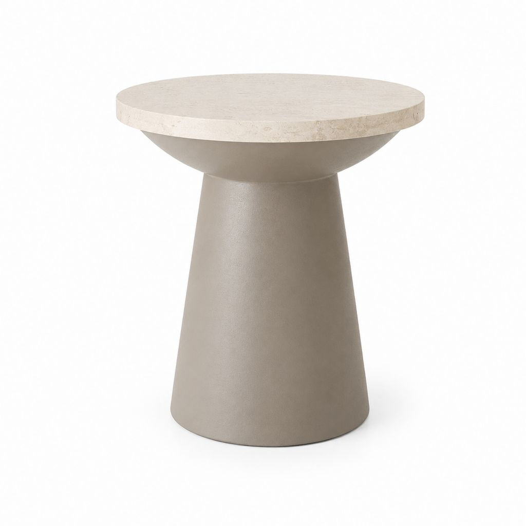 Runder Beistelltisch Beige Travertin Faserbeton Ø 50 cm Höhe 50 cm