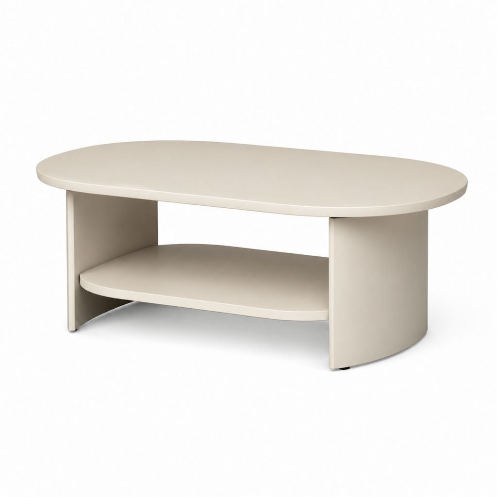 Couchtisch Creme MDF oval mit Ablage 100 x 60 x 40 cm
