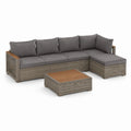 Gartenlounge Set L-Form Grau PE-Rattangeflecht Akazienholz mit Couchtisch 250 x 190 x 70 cm