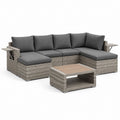 Gartenlounge Set Grau Polyrattan mit Polyesterkissen und Couchtisch 280 x 200 x 85 cm