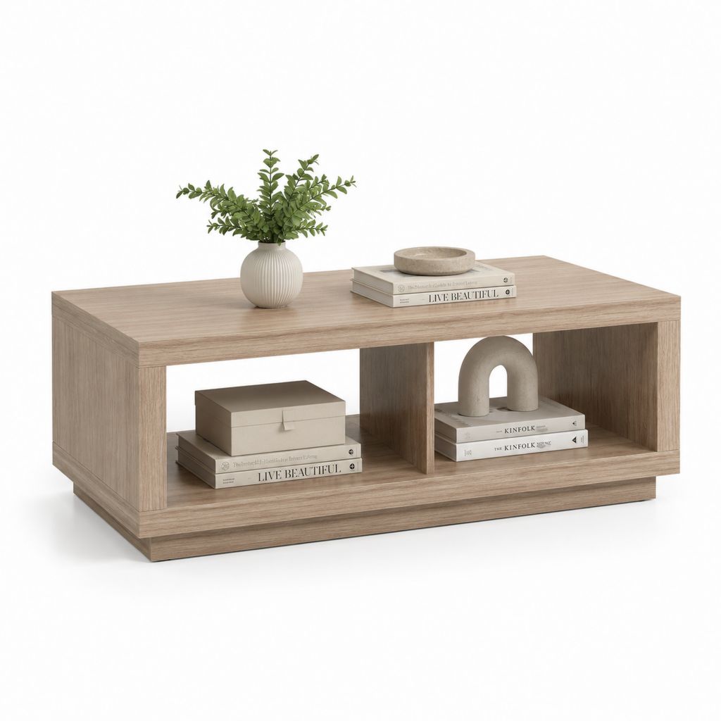 Couchtisch Eiche-Optik Holzwerkstoff rechteckig mit 2 offenen Fächern 120 x 60 x 45 cm