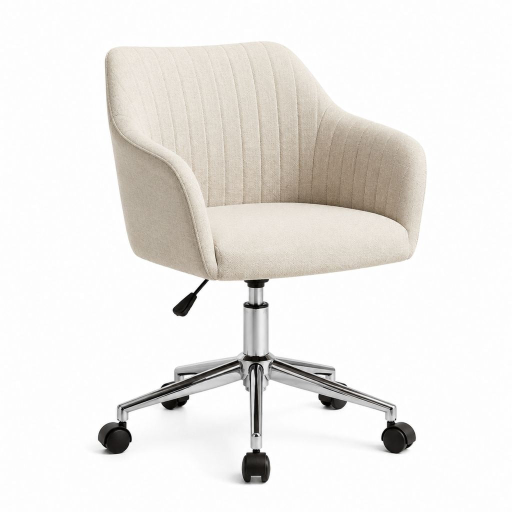 Bürostuhl Drehstuhl Beige Polyester Stahl 65 x 65 x 82-92 cm