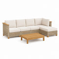 Gartensofa Lounge-Set Beige aus PE-Rattan und Akazienholz mit Couchtisch 230 x 160 cm